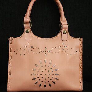 Patricia Nash Podesta Blush Pink Laser Cut Leather Satchel Top Handle Bag